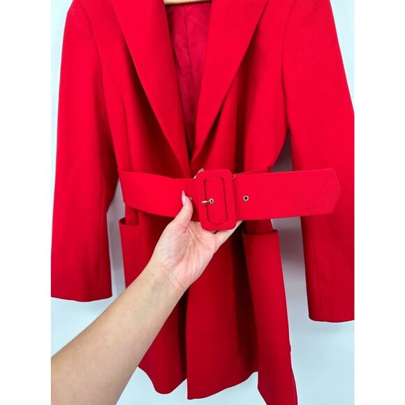 Zara Red Single Button Belted Blazer Jacket Women's Size Small Classy Business - Picture 4 of 8